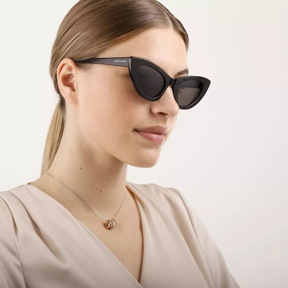 NEW SL213 LILY 001 SAINT LAURENT SUNGLASSES WOMEN BLACK CAT EYE EYEWEAR - Picture 1 of 6